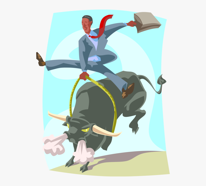 Vector Illustration Of Businessman Bull Rider, Wall - Bull Rider Stock Market, HD Png Download, Free Download