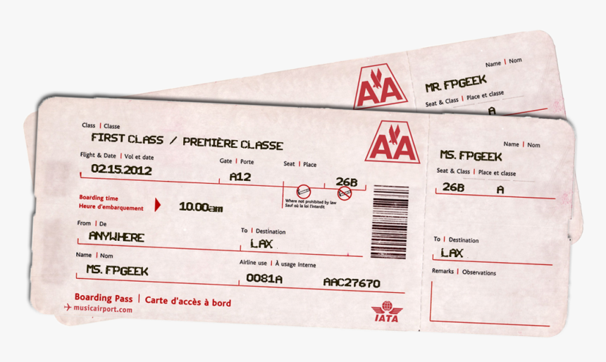 Fpgeeks Vday Gift Plane Tickets - Fake American Airline Ticket, HD Png Download, Free Download