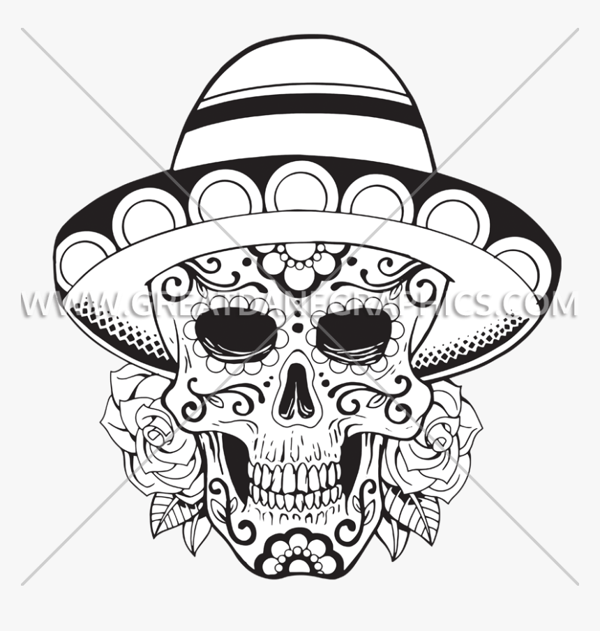 Kettlebell Vector Sugar Skull - Sugar Skull With A Sombrero, HD Png Download, Free Download