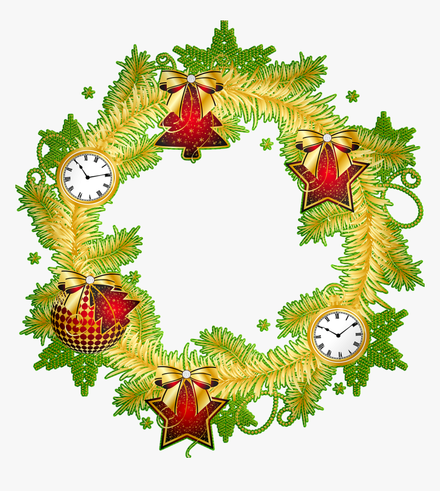 Gold Christmas Wreath Clip Art, HD Png Download, Free Download