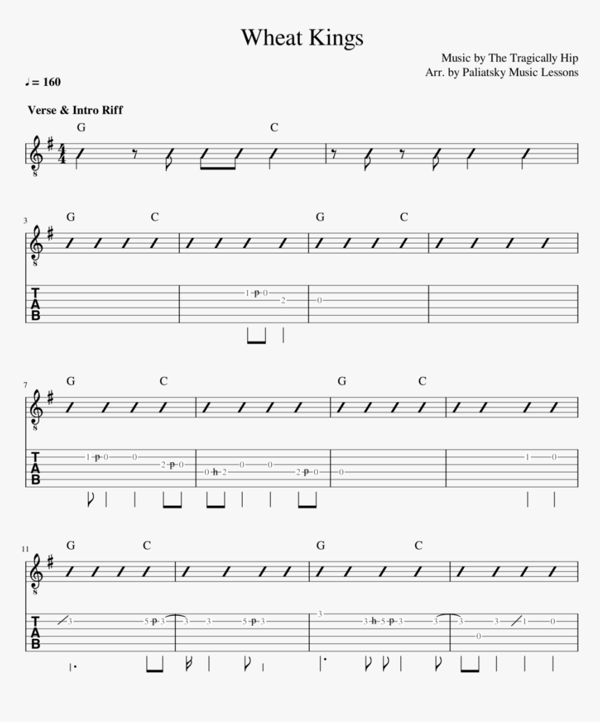 The Tragically Hip Sheet - Wheat Kings Tragically Hip Sheet Music, HD Png Download, Free Download