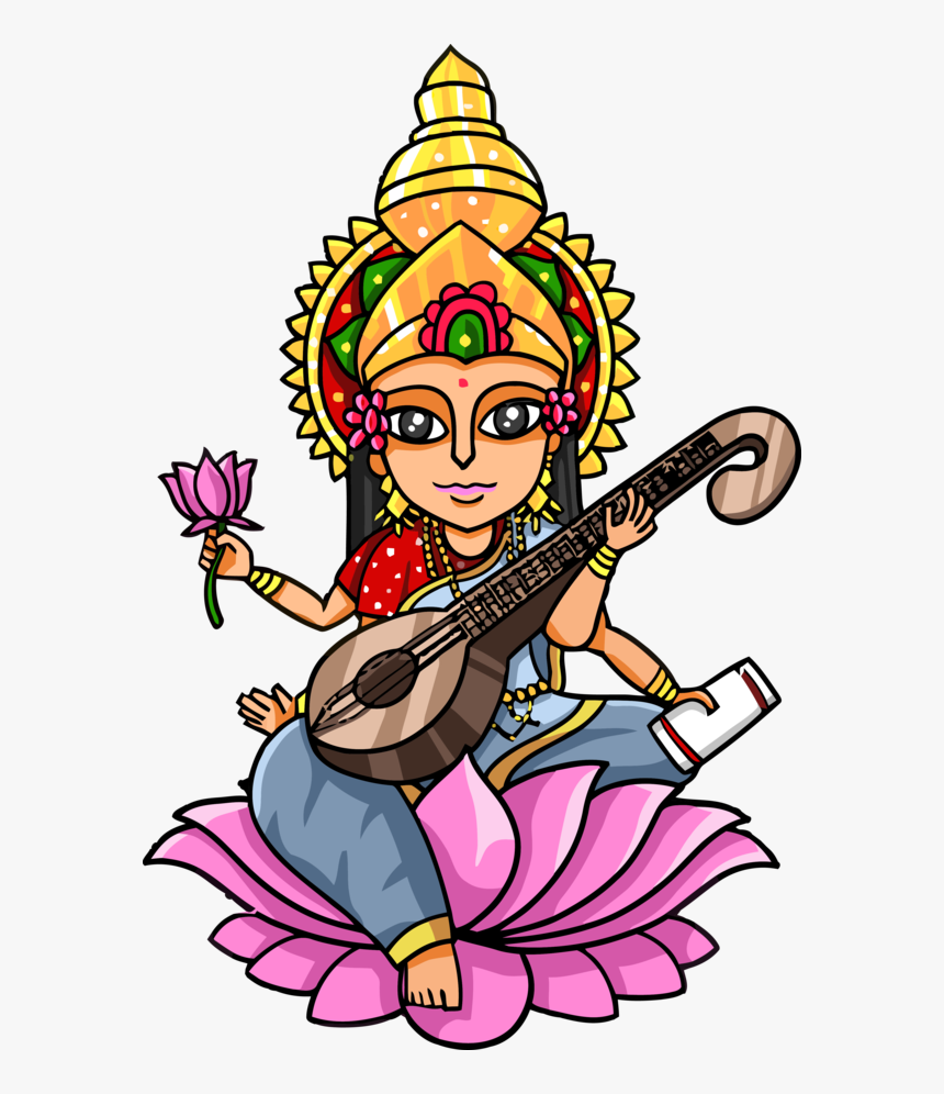 Transparent Vasant Panchami Musical Instrument Cartoon - Saraswati Mata Drawing Easy, HD Png Download, Free Download