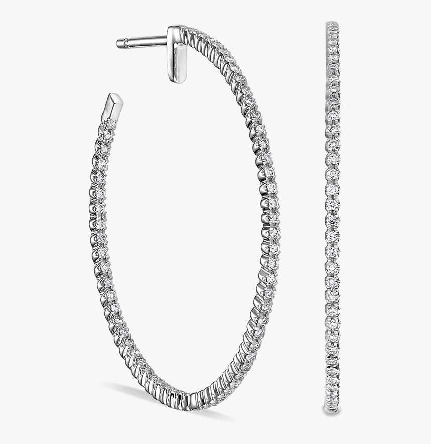 Large Thin In And Out Diamond Hoop Earrings - Necklace, HD Png Download, Free Download