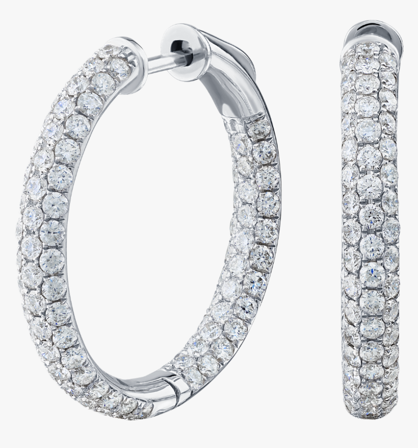 Pavé Set Diamond Hoop Earrings - Earrings, HD Png Download, Free Download