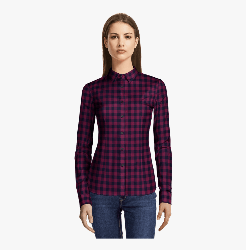 Burgundy Plaid Flannel Shirt-view Front - Camisa De Vestir Negra Mujer, HD Png Download, Free Download