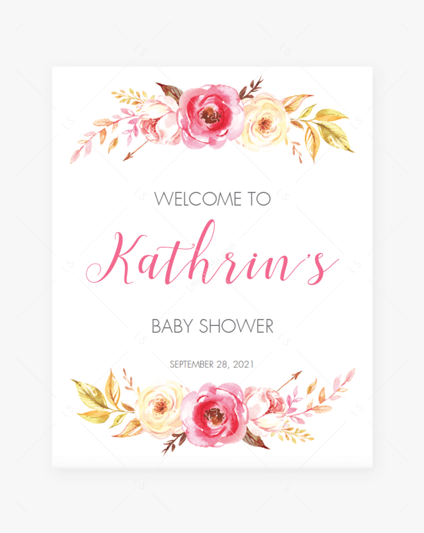 Pink Floral Baby Shower Welcome Poster By Littlesizzle"
 - Baby Shower Welcome Board Design, HD Png Download, Free Download