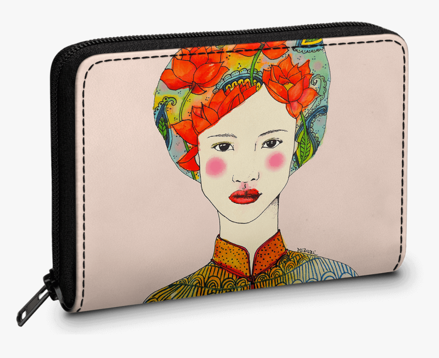 Dailyobjects Lotus Girl Zipper Slim Card & Coin Wallet - Wallet, HD Png Download, Free Download