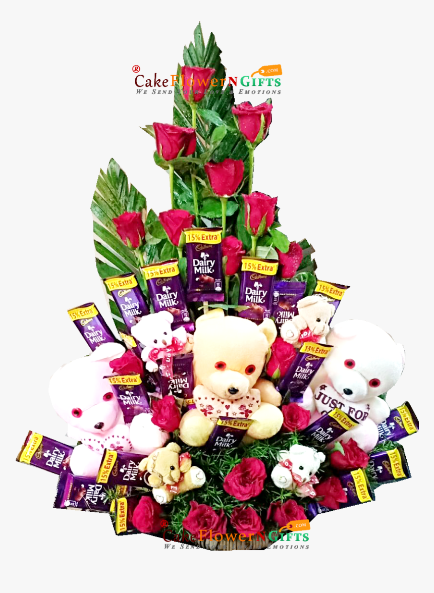 Flower Teddy Chocolate Bouquet - Bouquet, HD Png Download, Free Download