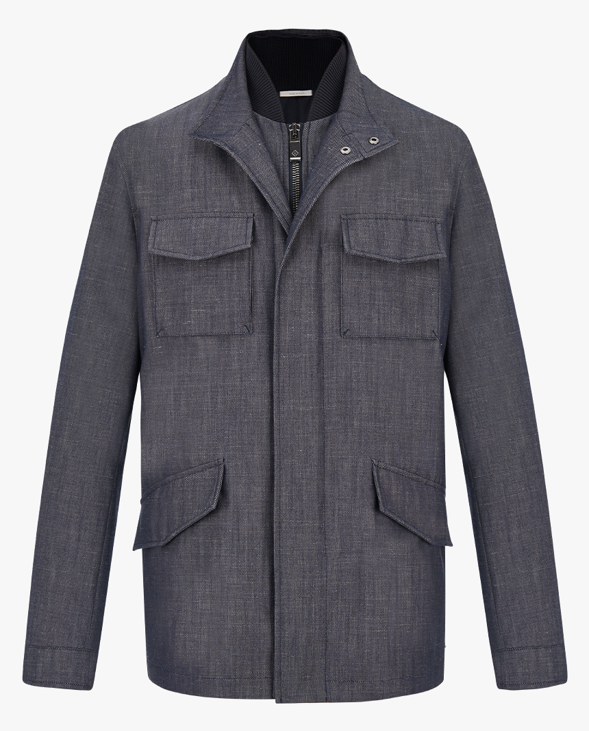 Grey Mélange Wool, Silk And Linen Field Jacket - Pocket, HD Png Download, Free Download