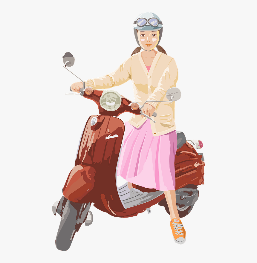 Motor Scooter Girl Clipart - スクーター に 乗る 人 イラスト 無料, HD Png Download, Free Download