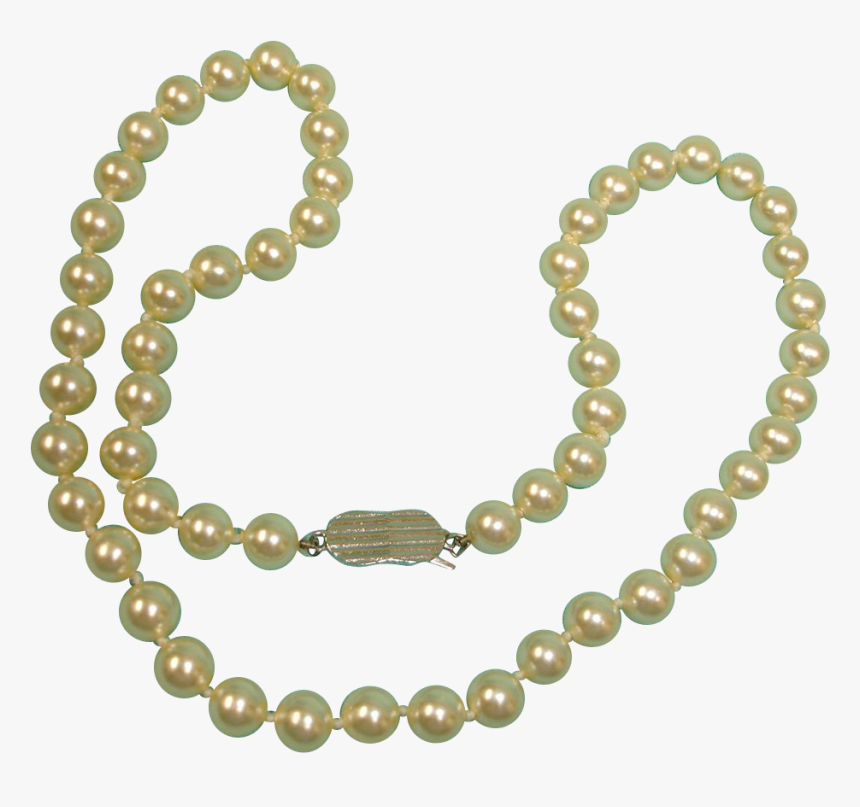 Vintage Hand Knotted Faux Pearl Single Strand Necklace - Pearl Necklace With Flower Clasp, HD Png Download, Free Download