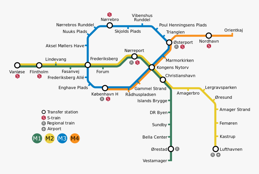 Copenhagen Metro Map 5 21 - Copenhagen Metro Lines, HD Png Download, Free Download