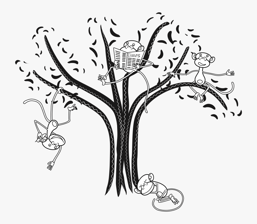 Monkey On The Tree Black And White, HD Png Download, Free Download