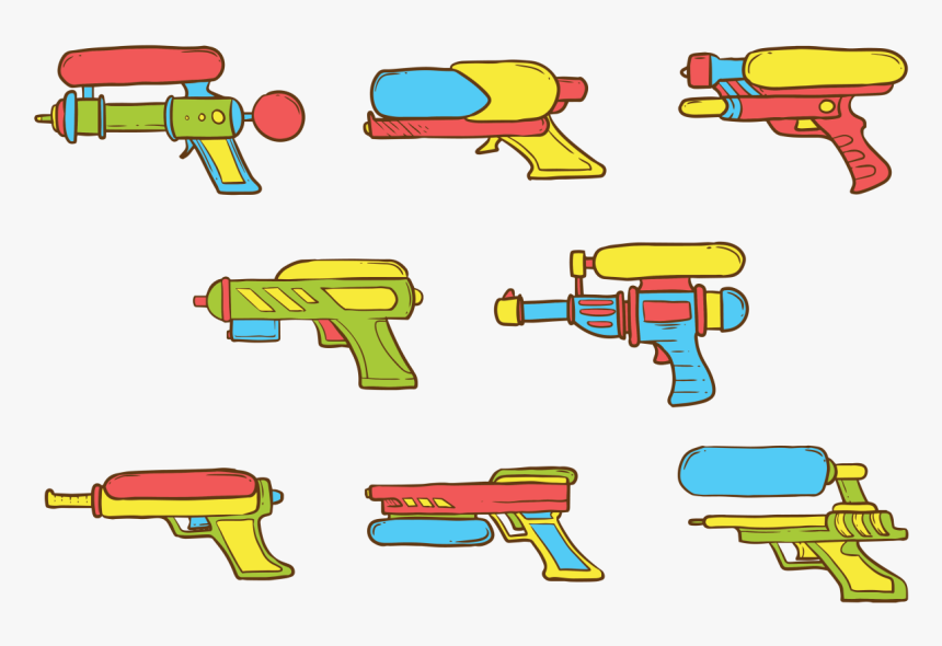 Watergun Icons Vector - Cartoon Drawing Of Water Gun, HD Png Download, Free Download