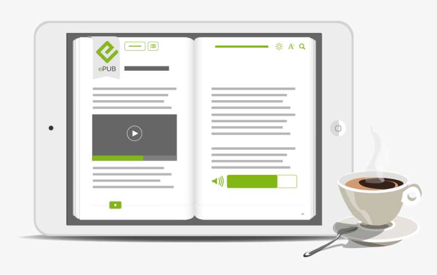 A Tablet Which Shows An Epub Book, Near A Cop Of Hot - Fixed Layout Epub, HD Png Download, Free Download