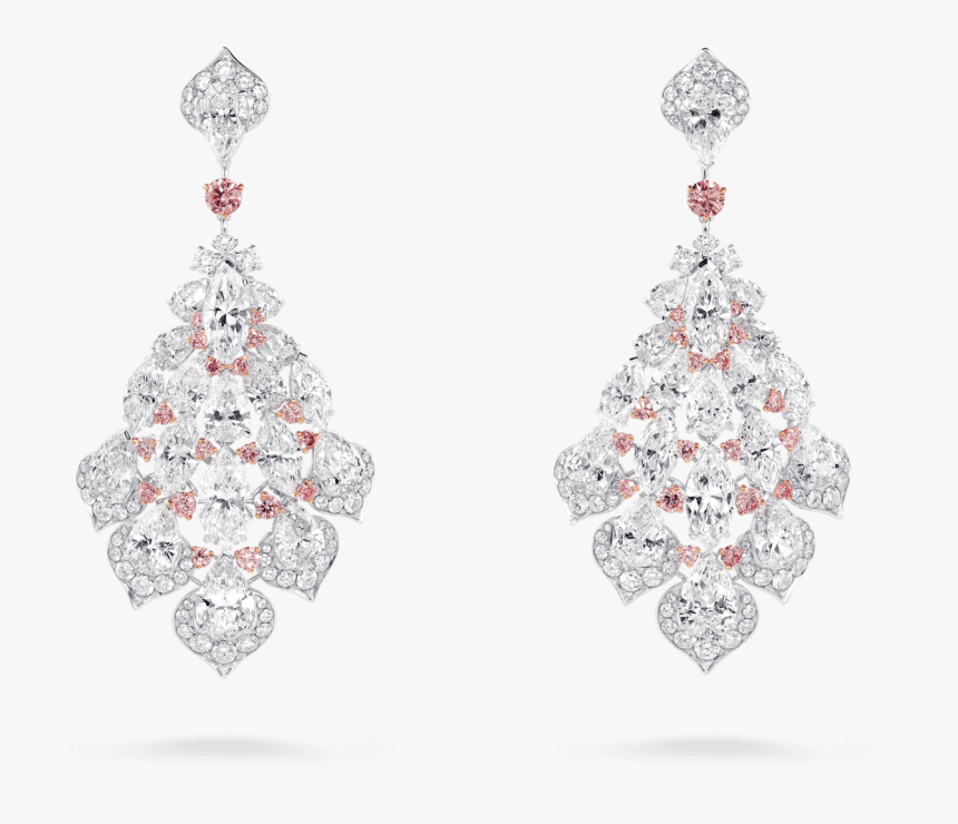 White And Pink Diamond Feather Earrings 09 01 1381 - David Morris Diamond Earrings, HD Png Download, Free Download