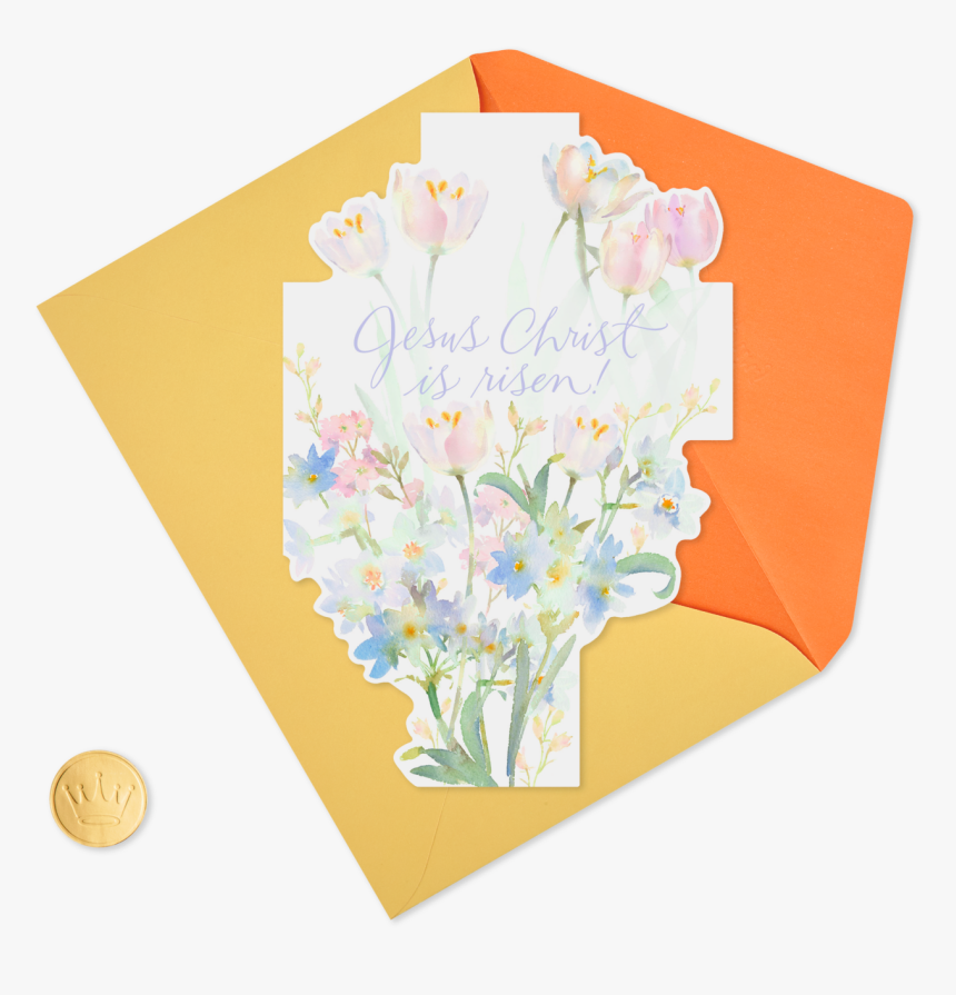 Cross-shaped Card With Flowers Religious Easter Card - Bouquet, HD Png Download, Free Download