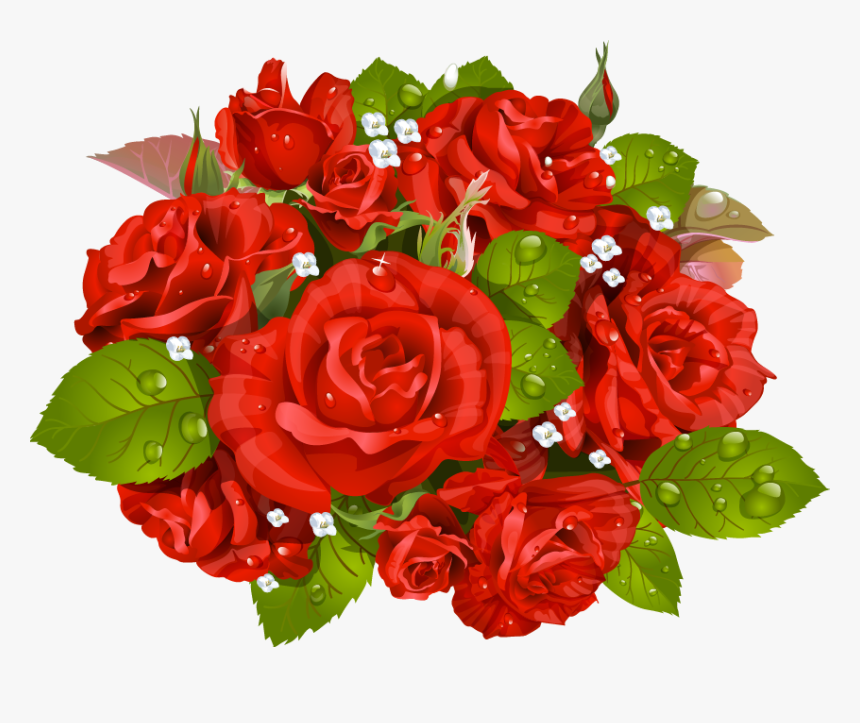 Bouquet Vector Valentine Flower - Red Roses With Water Drops Vector, HD Png Download, Free Download