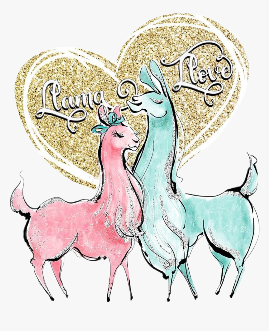 #watercolor #llama #llamas #couple #llamalove #pink - Cartoon, HD Png Download, Free Download