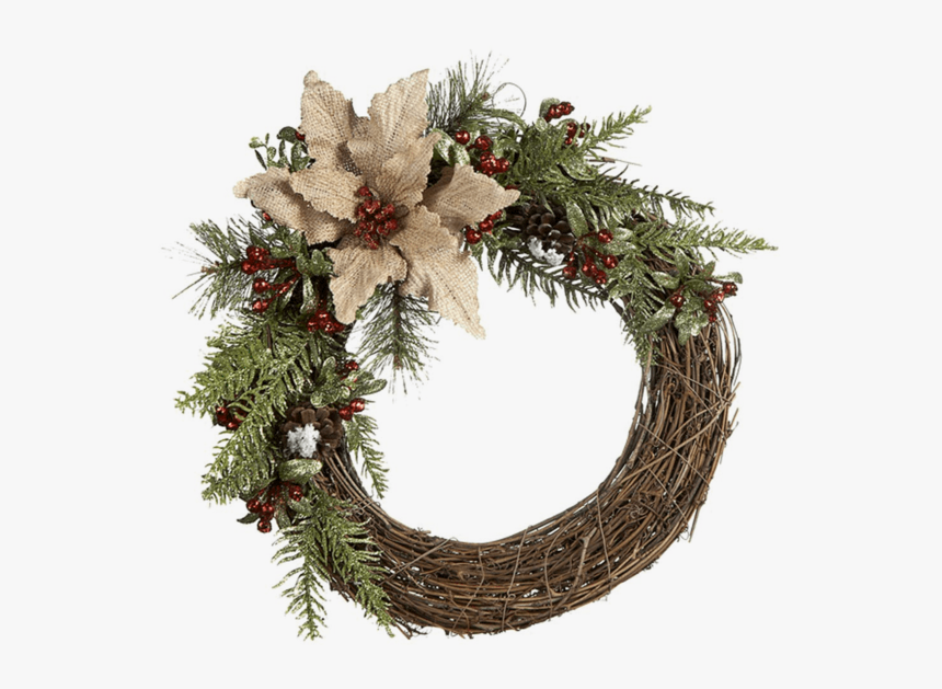 Ganz Natural Branch Burlap Poinsettia Wreath, HD Png Download, Free Download