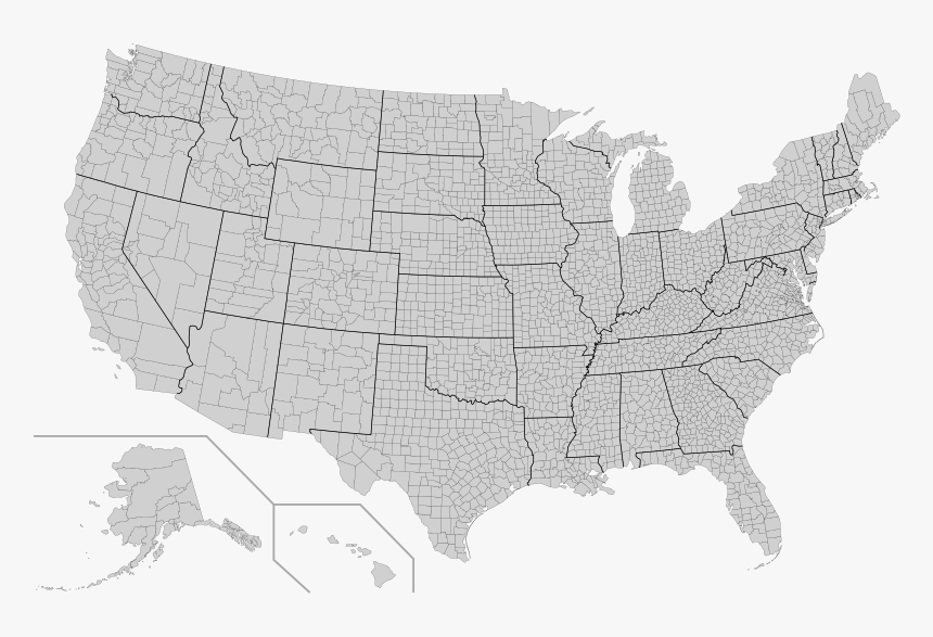 142 County Dan Daerah Setara County Di Amerika Serikat - United States County Map Blank, HD Png Download, Free Download