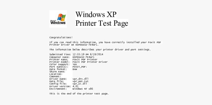 Windows Printer Test Page, HD Png Download, Free Download