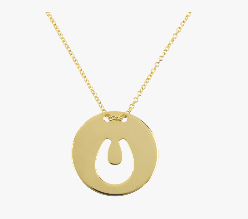 Horseshoe In Round Plaque Yellow Gold Necklace - Necklace, HD Png Download, Free Download