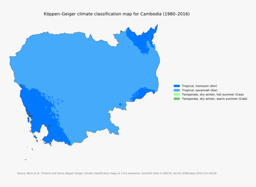 Koppen-geiger Map Khm Present - Cambodia Map Free Vector, HD Png Download, Free Download