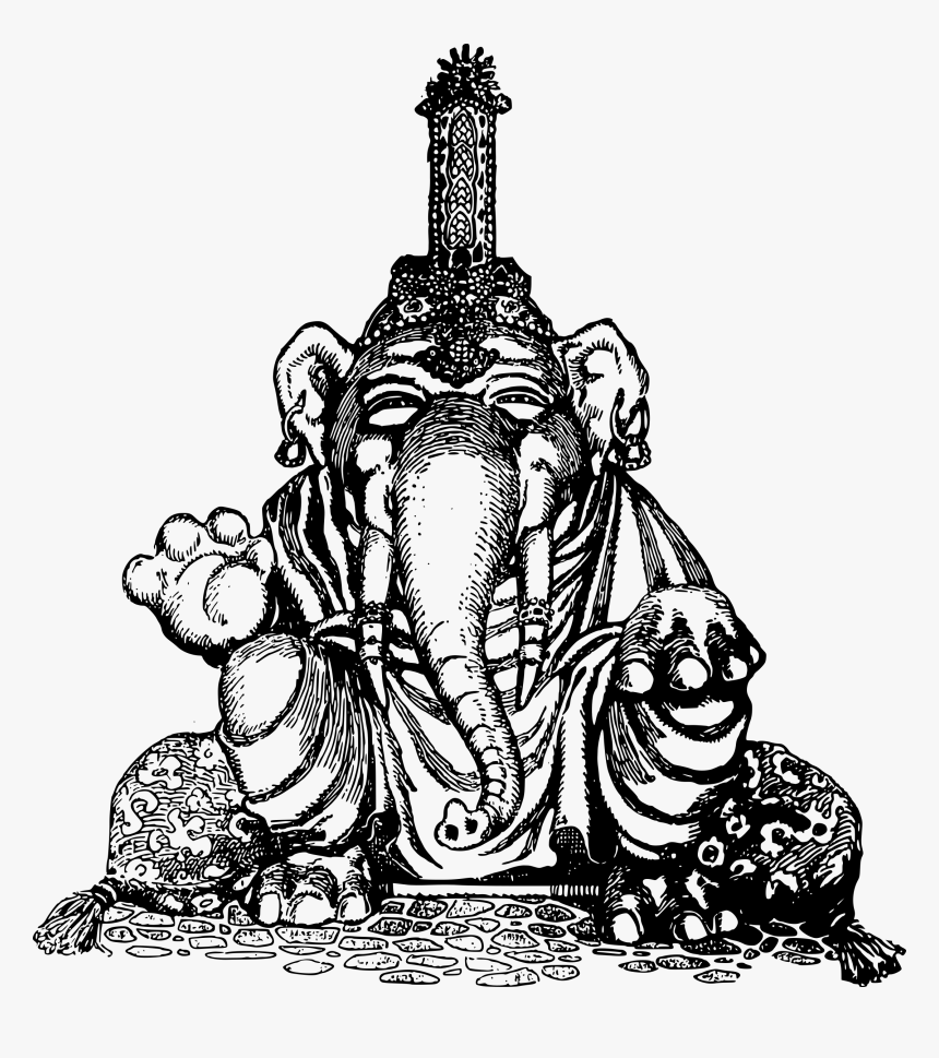 Ganesha Mahadeva Hinduism Asian Elephant T-shirt - Ganesha Drawings In White And Black, HD Png Download, Free Download