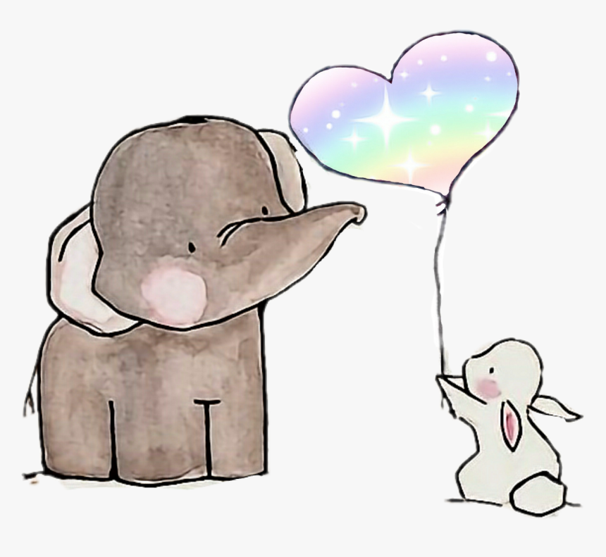 Ballon Drawing Elephant Transparent Png Clipart Free - Elephant And Rabbit, Png Download, Free Download