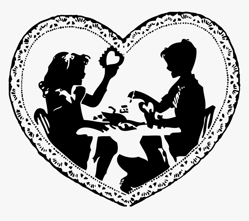 Two Children Making Valentines Clip Arts - Valentine Black And White, HD Png Download, Free Download