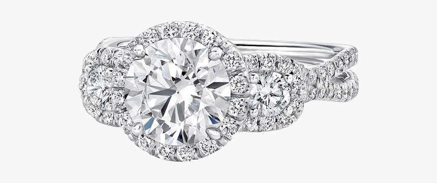 Uneek Three-stone Round Diamond Engagement Ring With - Three Stone Halo Engagement Pave Rings, HD Png Download, Free Download