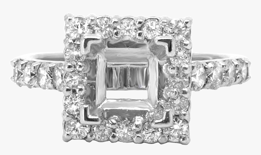 14k White Gold 10mm Square Diamond Halo Engagement - Engagement Ring, HD Png Download, Free Download