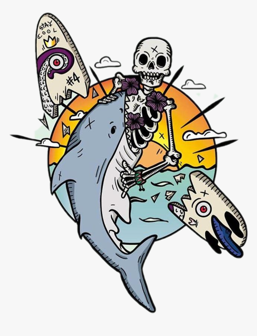 #ocean #surf #shark #bones #dead - Shark Cartoon Bones, HD Png Download, Free Download