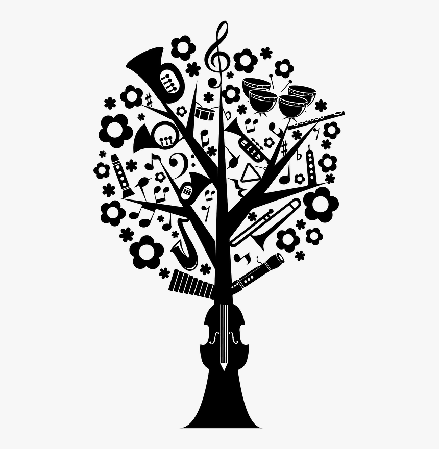 Music Tree Silhouette Clipart - 音楽 イラスト 無料 白黒, HD Png Download, Free Download