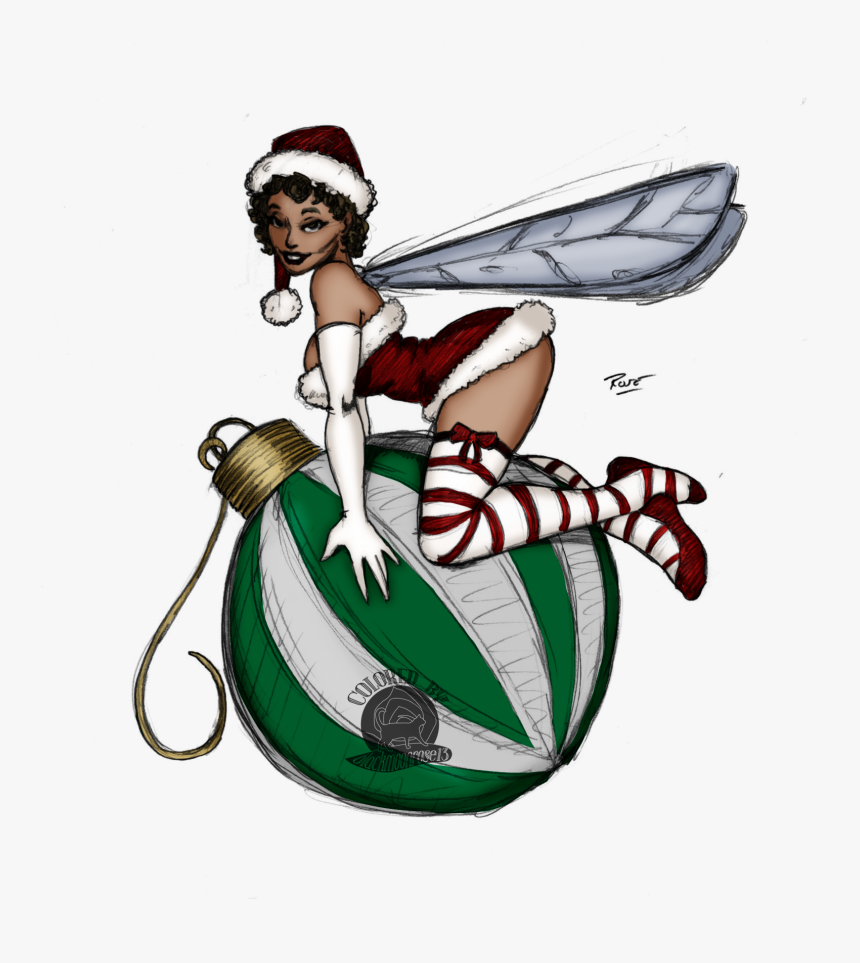 Christmas Fairy Pinup - Christmas Pin Up Drawing, HD Png Download, Free Download