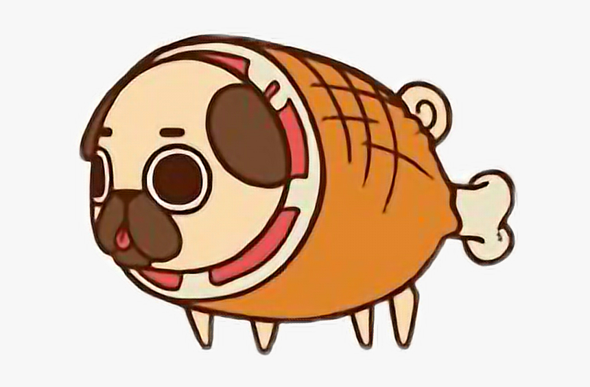 Cute Kawaii Pug Chibi Food Hamfreetoedit - Kawaii Pug, HD Png Download, Free Download