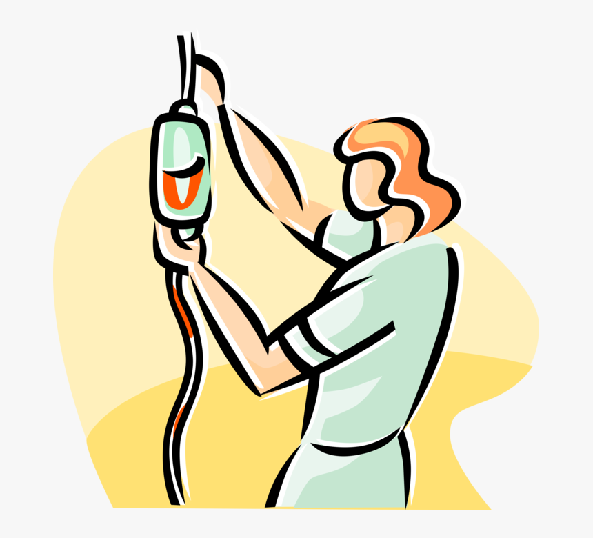 Vector Illustration Of Health Care Nurse Replacing - Nurse With Iv Cartoon Png, Transparent Png, Free Download