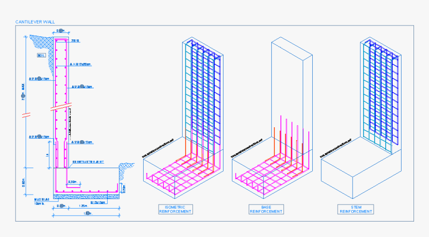 Retaining Wall Cantilever Reinforced Concrete Heel - Retaining Wall Steel Design, HD Png Download, Free Download