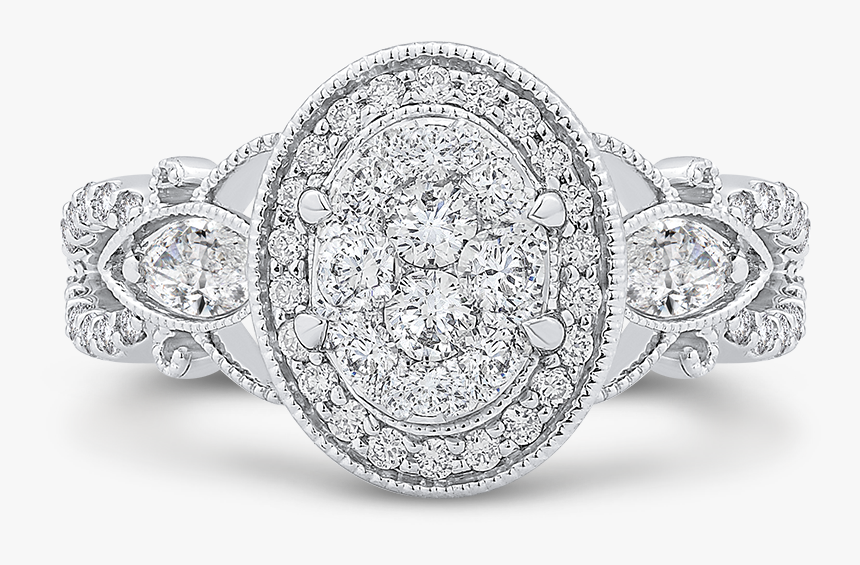 14k White Gold Round Cut Diamond Oval Shape Halo Engagement - Diamond, HD Png Download, Free Download