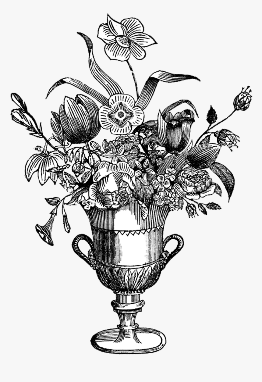 Transparent Flower Vase Png - Vase And Flowers Clipart Png Black And White, Png Download, Free Download