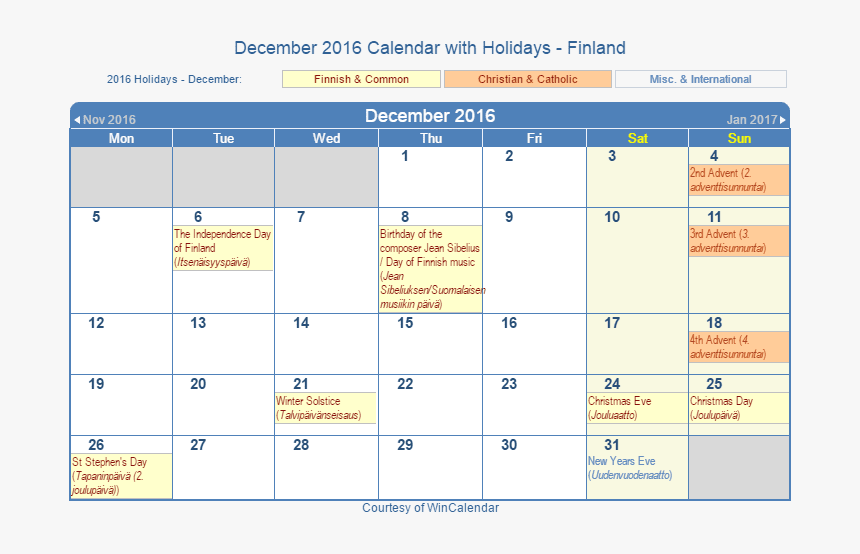 December 2016 Calendar With Fin Holidays - 2021 Calendar With Jewish Holidays, HD Png Download, Free Download