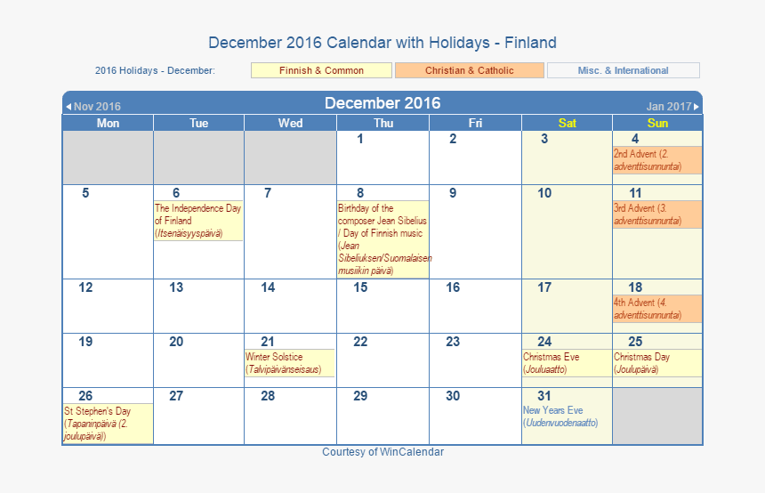 December 2016 Calendar With Fin Holidays 2021 Calendar With Jewish 