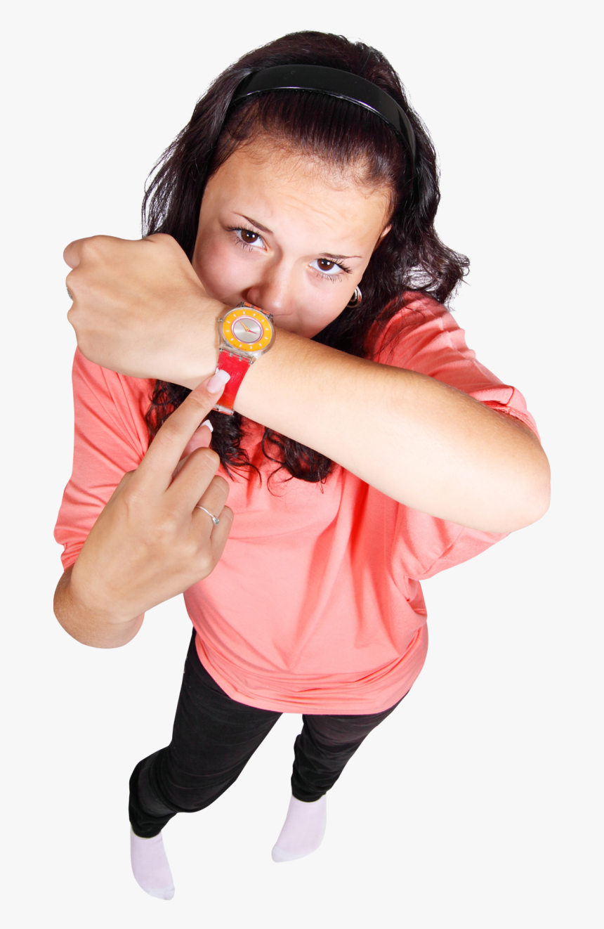 Young Girl Pointing Finger At Her Watch Png Image - Pointing To Watch Png, Transparent Png, Free Download