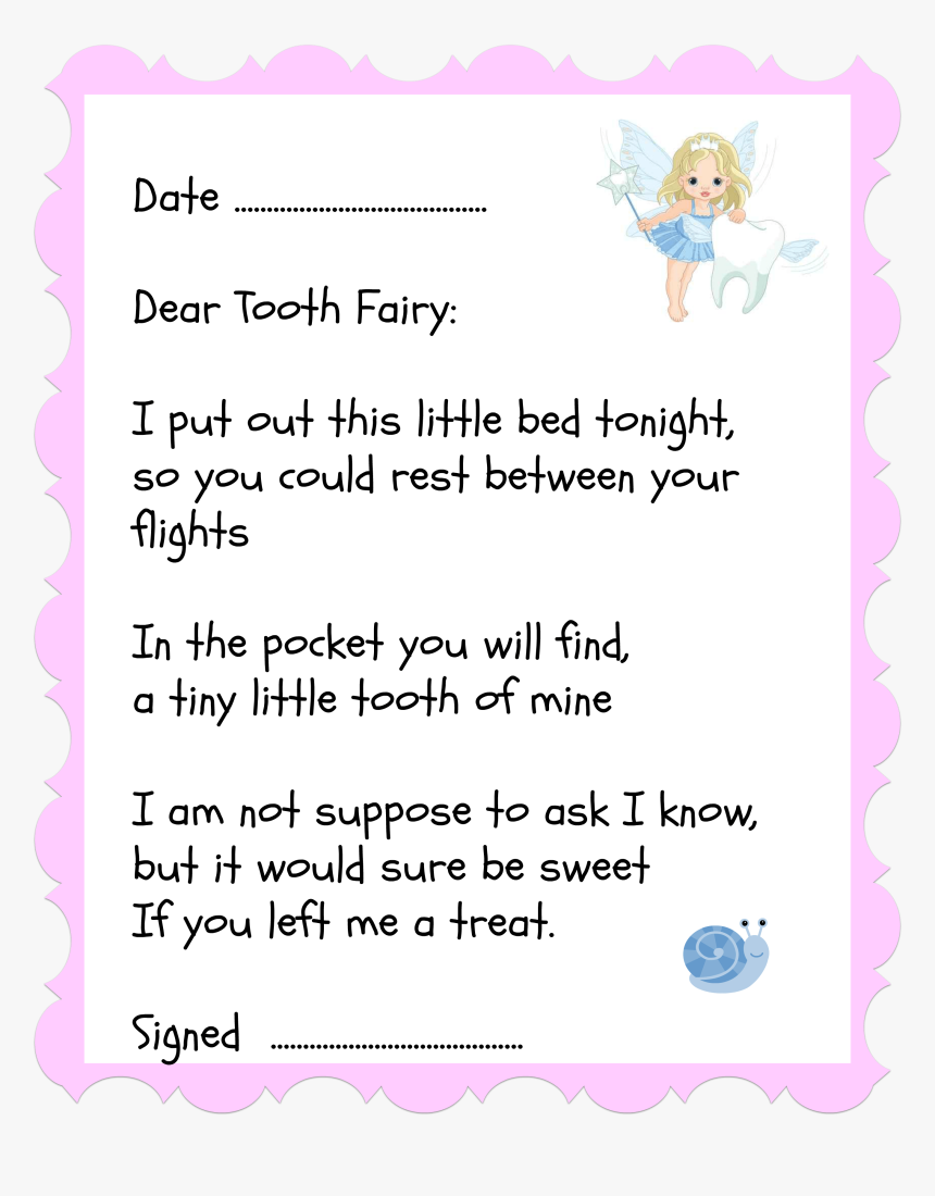Tooth Fairy Letter , Png Download - Tooth Fairy Clip Art Intended For Tooth Fairy Letter Template