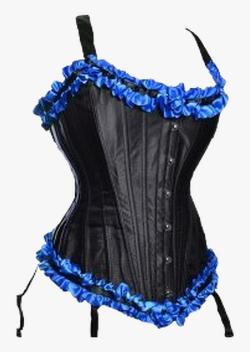 Shapley Black Satin Corset With Electric Blue Trim - Corset, HD Png Download, Free Download