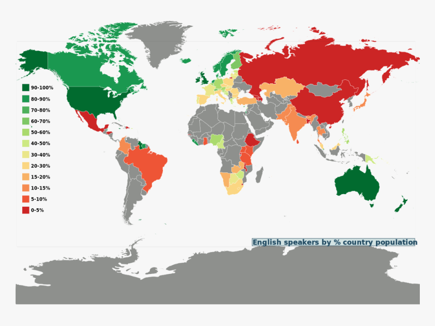 English Language World Map English Language World Map, Hd Png Download - Kindpng