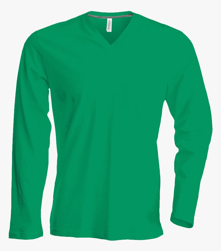 Tee Shirt Col V Manches Longues Homme - Men Long Sleeve T Shirt Green, HD Png Download, Free Download