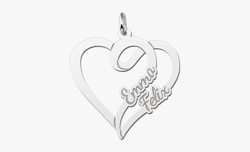 Silver Heart Shaped Pendant For Two Names Small - Pendant, HD Png Download, Free Download