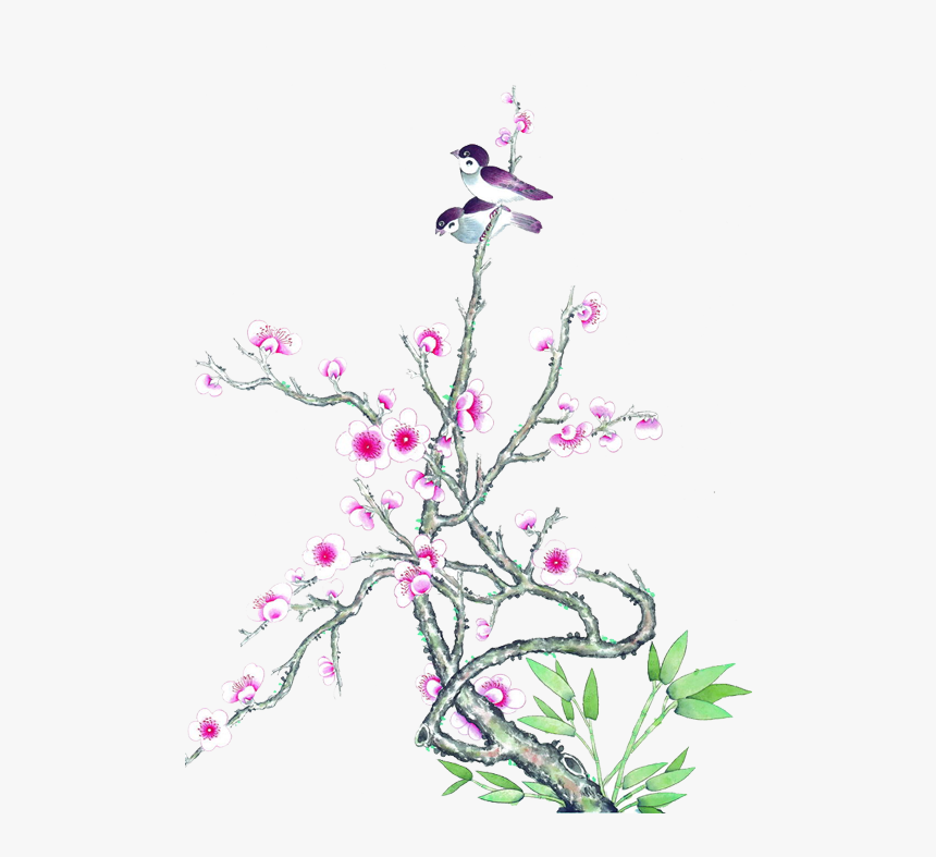 Twitter Blossom Plum Wash Ink Painting Drawing - 花瓶 梅花 素描, HD Png Download, Free Download